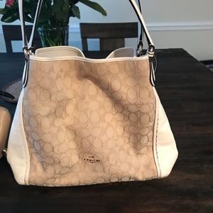 Leather and Fabric Coach Bag
